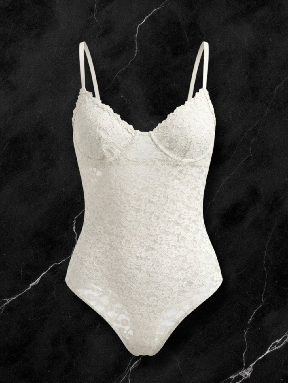 Aerie Show Off Recycled‎ Nylon Underwire Lace Trim Bodysuit L
